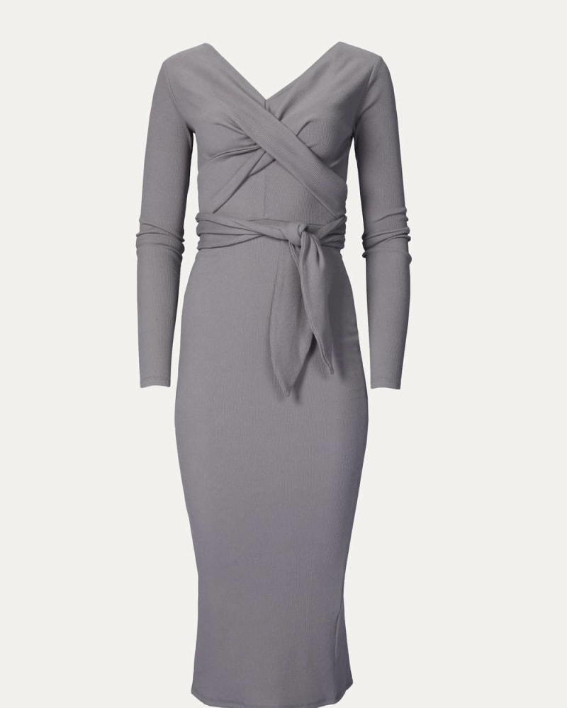 Front of a size L Saloma Ii Wrap Dress in Grey in Grey by THE LINE BY K. | dia_product_style_image_id:339493